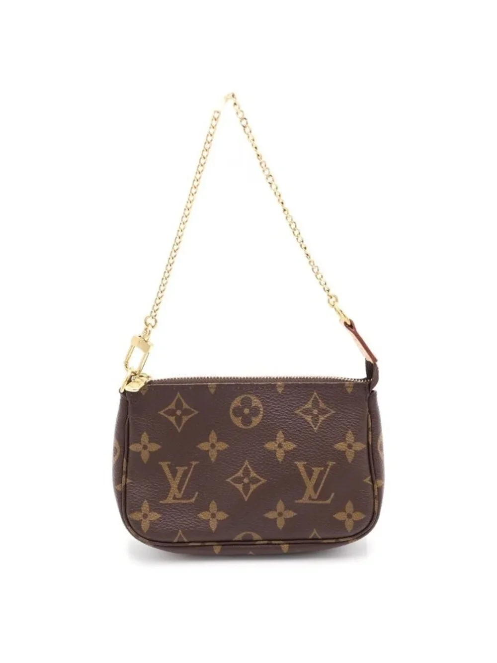 Louis Vuitton Monogram Mini Pochette Mini Handbag Pouch Brown Gold